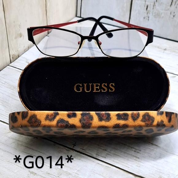Guess Y2K Eyeglasses Rx Full-Rim Metal Oval Two Tone Frames Leopard Print Case - Picture 10 of 10